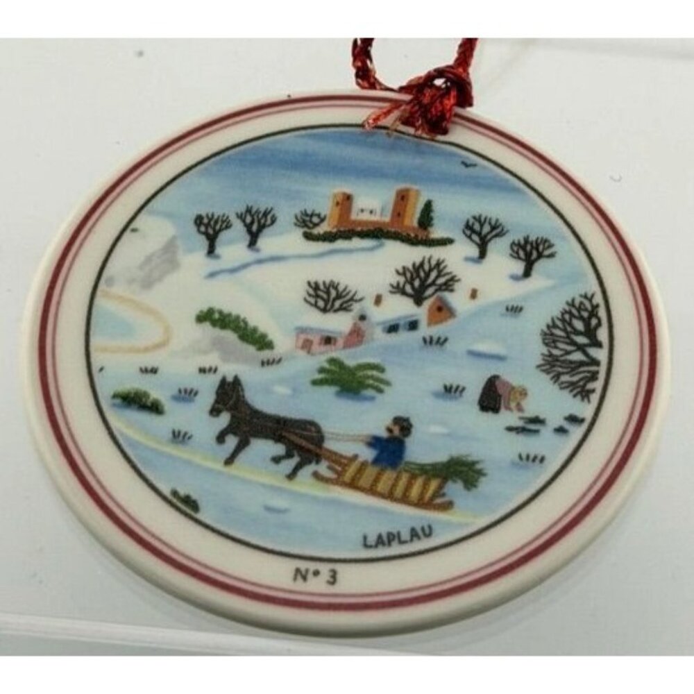 Vintage Ornament Laplau Porcelain Double Sided Winter Village Scene READ